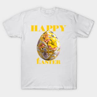 Happy Easter Egg Design with Floral Elements T-Shirt